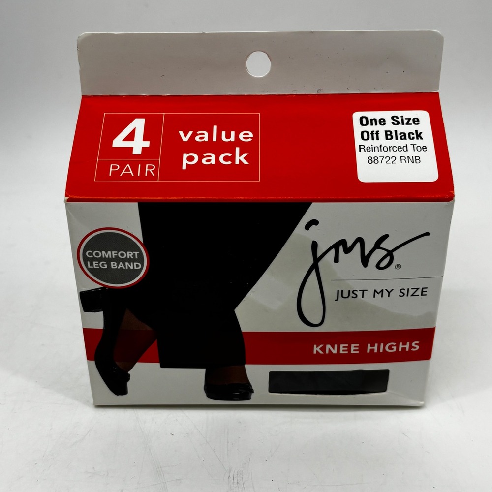 Just My Size JMS 4 Pair Value Pack Knee Highs Off Black Reinforced Toe 88722 RNB